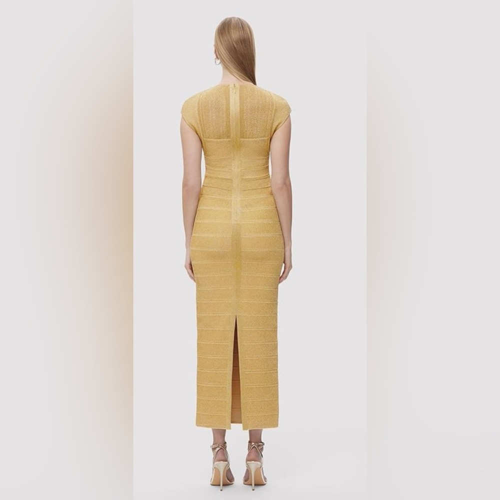 Herve Leger Textured Lurex Bustier Cropped Gown OPC8472780 Met Gold $1,590 NWT - Picture 4 of 8